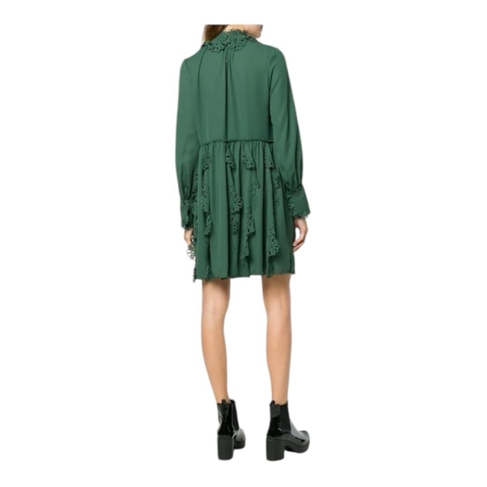 See by Chloe Sz 36 Laser Cut Ruffle Dark Green Dress - Picture 3 of 9